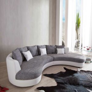 Couch in U-Form Weiß Grau