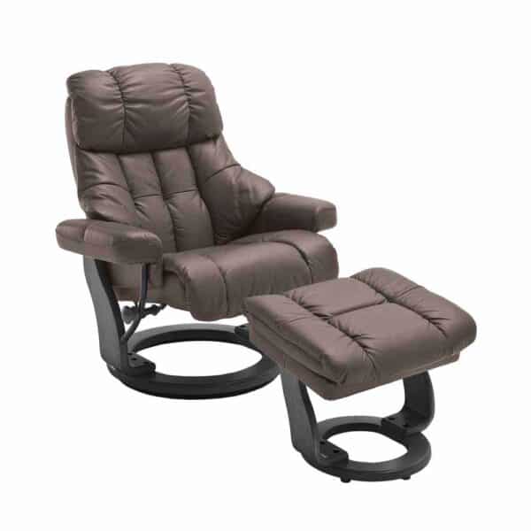 Relaxsessel in Braun Leder mit Hocker (zweiteilig)