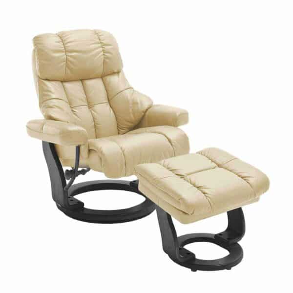 Relaxsessel in Creme Weiß Leder mit Hocker (zweiteilig)