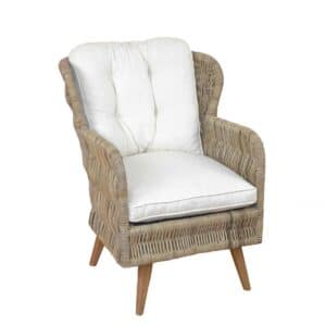 Rattan Ohrensessel in Beige Polster