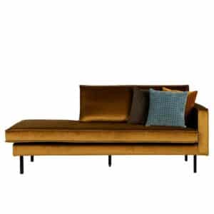 Couch Recamiere in Honigfarben Samt Retrostil