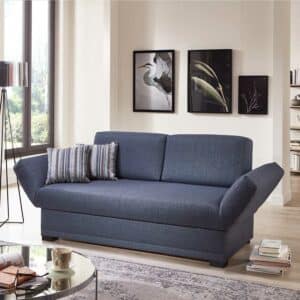 Sofa Bett in Blau Webstoff Made in Germany