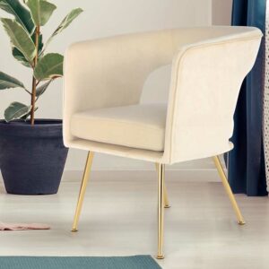 Esstisch Sessel in Creme Weiß Samt Metallgestell in Goldfarben
