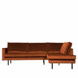 Ecksofa in Rostfarben Samt Retro Design