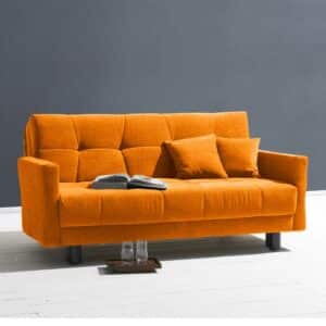 Design Sofa in Gelb Flachgewebe Schlaffunktion