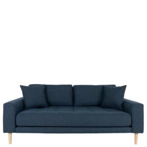 180 cm breites Wohnzimmer Sofa in Dunkelblau und Eichefarben Armlehnen