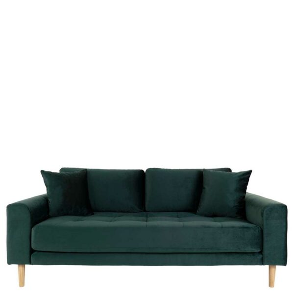 Wohnzimmer Couch in Dunkelgrün Samt Eichefarben
