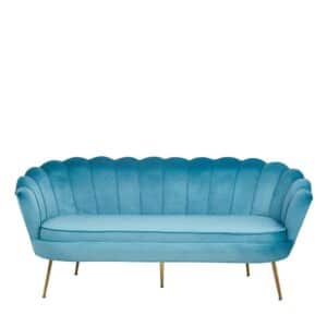 Dreisitzer Muschel Couch in Blau und Goldfarben Samt