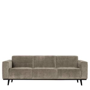 Cordbezug Sofa in Graubraun Vierfußgestell aus Holz schwarz