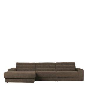 Sofa mit Ottomane in Graubraun Bezug aus Strukturstoff