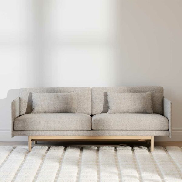 Dreisitzer Couch in Grau Vierfußgestell aus Holz