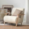 Retro Stil Sessel mit Holz Armlehnen Chenillegewebe Bezug
