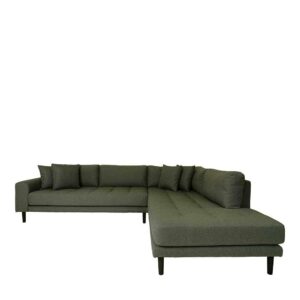 Sofa Eckgarnitur Oliv aus Webstoff und Eiche Massivholz 257 cm breit