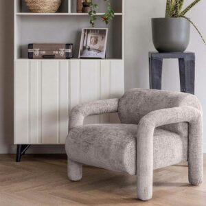 Designer Polstersessel in Beige Struktur Samt Bezug