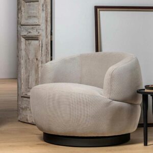 Lounge Sessel Retro - Cordstoff Beige Metallsockel drehbar