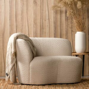 Kleine Lounge Couch mit Boucle Bezug Cremefarben