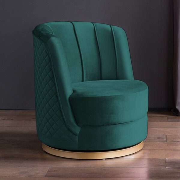 Drehbarer Sessel Retro Stil aus Samt Petrol und Goldfarben