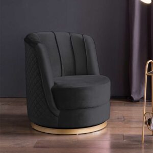 Lounge Sessel drehbar Samt in Schwarz und Goldfarben Retrostil