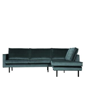 L Sofa in Petrol Samt Retrostil