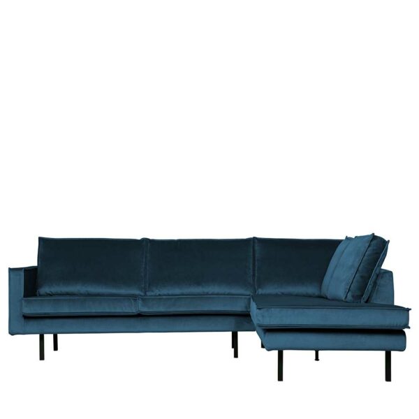 Ecksofa in Blau Samt Retrostil