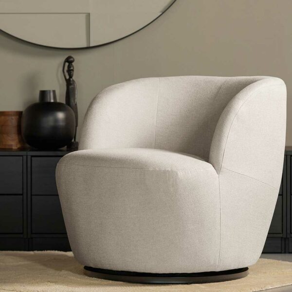 Lounge Einzelsessel Offwhite in modernem Design Sockel drehbar