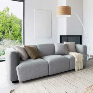 Dreisitzer Couch Chenille modern in Hellgrau Armlehnen