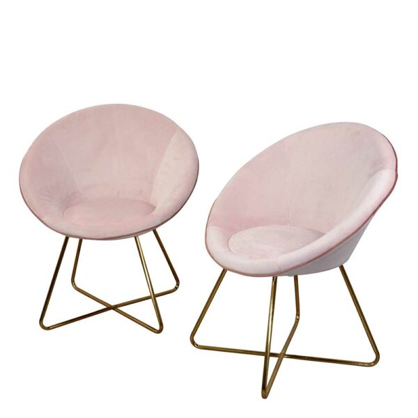 Retro Esstisch Sessel in Rosa und Goldfarben Samtbezug