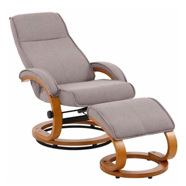 Moderner Relaxsessel mit Hocker in Grau Webstoff Buchefarben (zweiteilig)