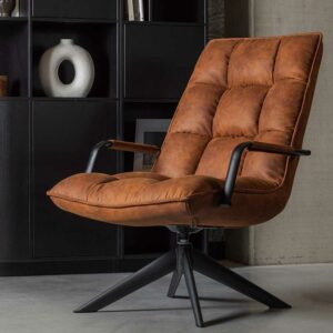 Lounge Sessel drehbar in Cognac Braun und Schwarz Retrostil