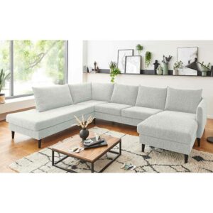 Wohnzimmer Couch in Offwhite Webstoff vier Sitzplätze