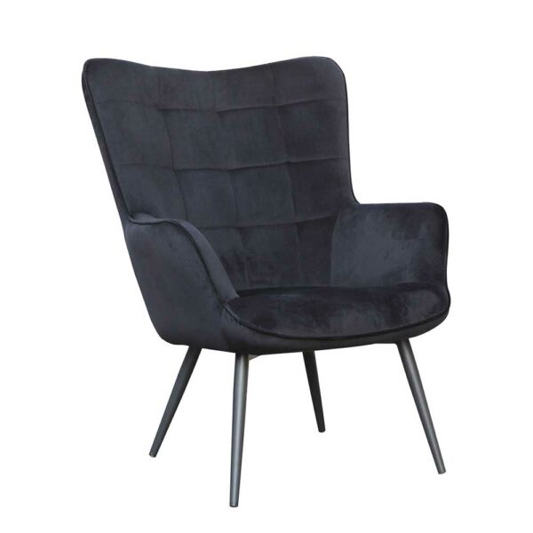 Sessel mit hoher Rückenlehne in Schwarz Samt und Metall