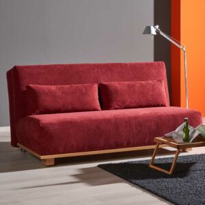 Schlafcouch in Rot Stoff Eiche Massivholz